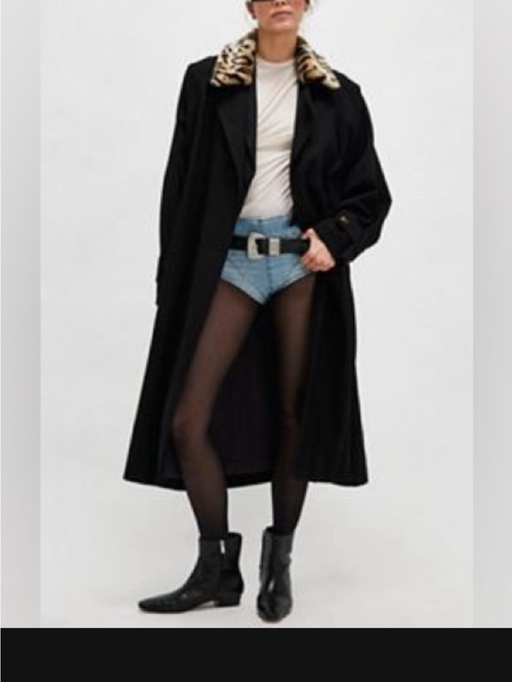 Free People Charcoal Grey Trench Coat with Removable Leopard Collar